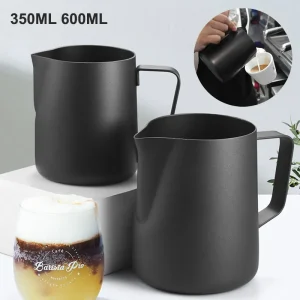 Black Stainless Steel Milk Pitcher 600ml Non Stick Coating Stainless Steel Milk Frothing Pitcher Espresso Coffee Barista Craft Latte Cappuccino Cream Froth 1