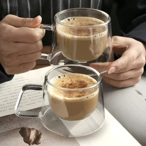 Double-Walled Glass Coffee Cup with Handle Ywdl 200ml Double Wall Glass Coffee Mug Heat Resistant Espresso Cup Thermo Insulated Cup For Latte
