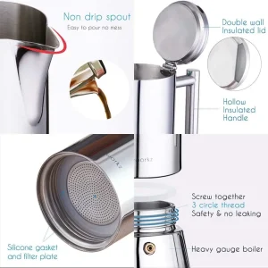 EasyWorkz Stainless Steel Moka Pot Easyworkz Diego Stovetop Espresso Maker Stainless Steel Italian Coffee Machine Maker 4cup 6 8 Oz Induction
